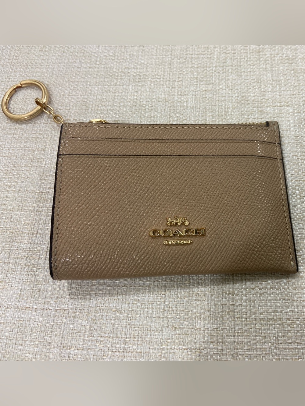 Coach Taupe Mini Skinny ID Card Case with Gold Logo